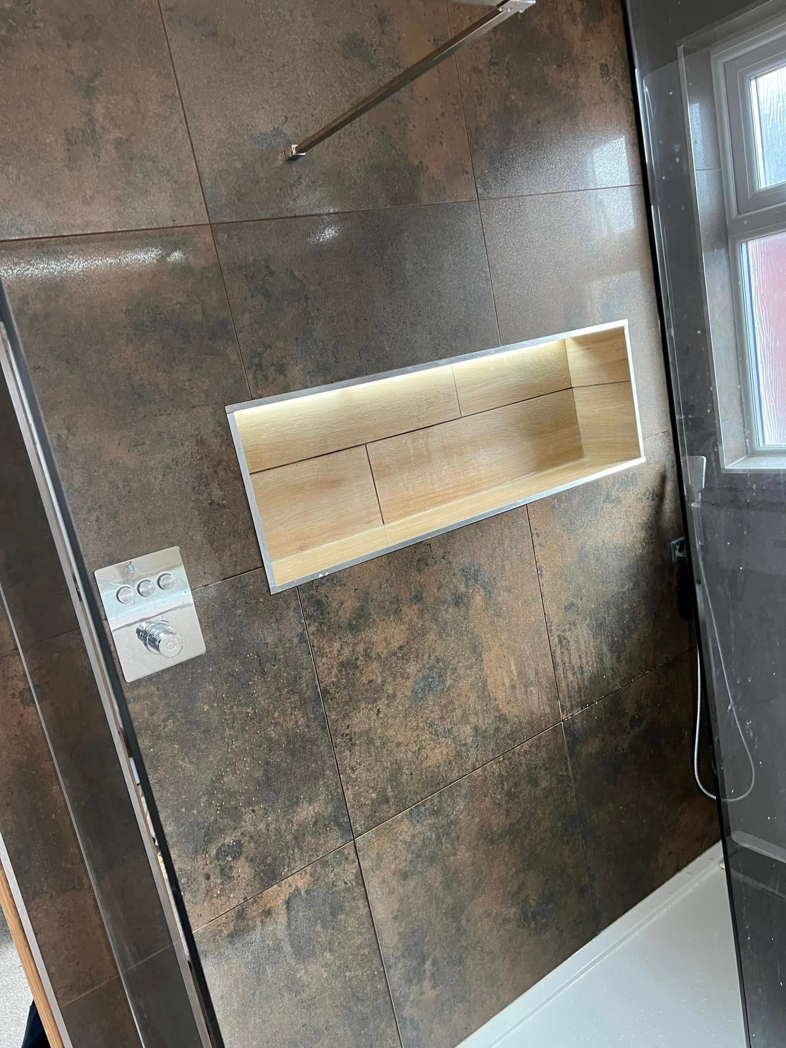 Tiled shower niche with concealed LED
